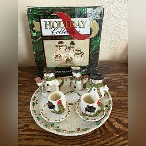NEW MINIATURE SNOWMAN tea Set Holiday Collection 8 Pieces Resin Decorative Only